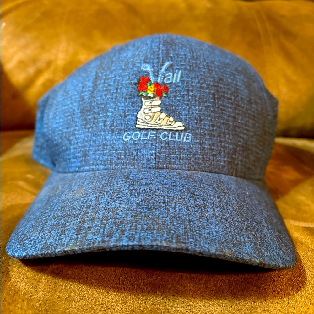 Blue and Black Vail Golf Club Baseball Hat with Embroidered Ski-boot